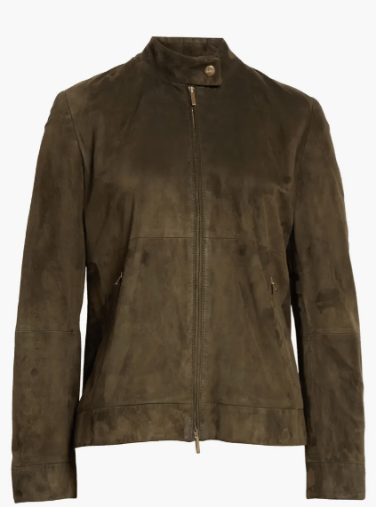 Women's Suede Leather Motorcycle Jacket In Khaki