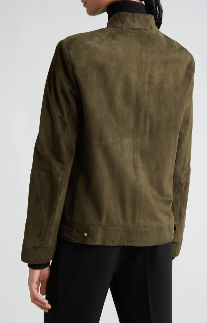 Women's Suede Leather Motorcycle Jacket In Khaki