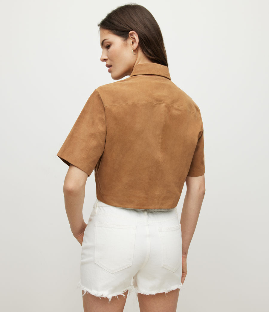 Women's Cropped Suede Leather Shirt In Brown