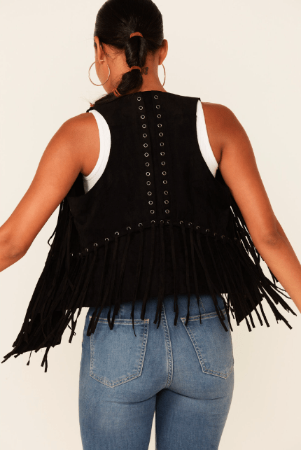 Women's Suede Leather Vest In Black