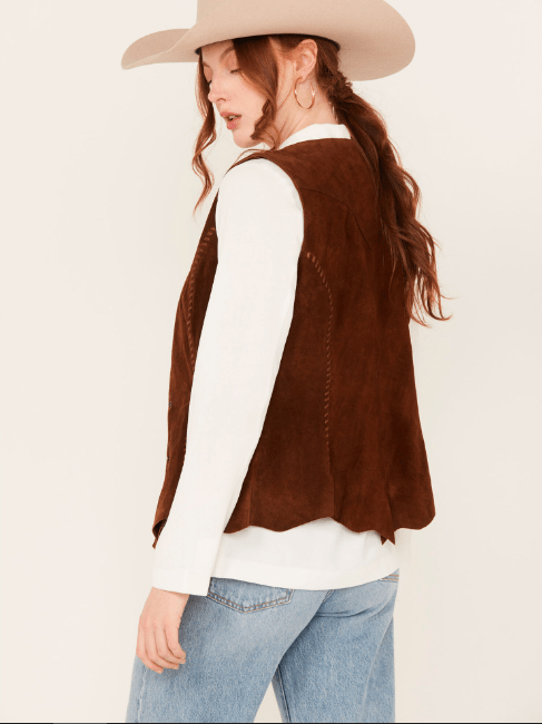 Women's Suede Leather Vest In Brown