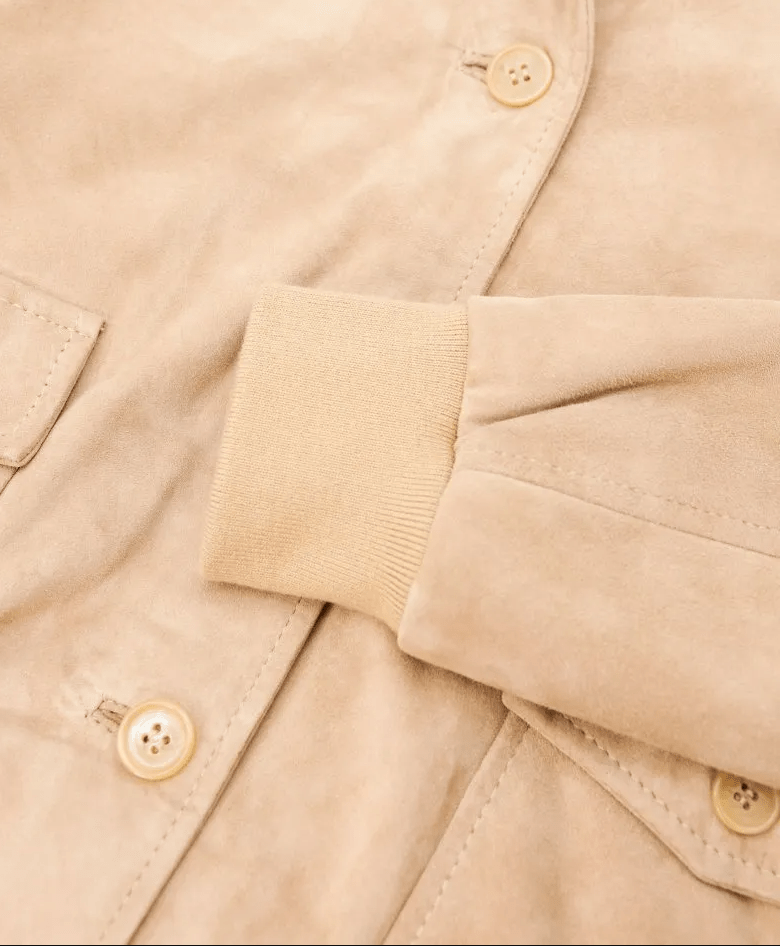 Women's Suede Trucker Leather Bomber Jacket In Tan Brown