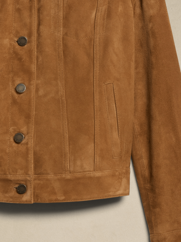 Women's Suede Trucker Leather Jacket In Brown