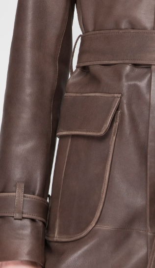 Women's Trench Leather Coat In Coffee Brown
