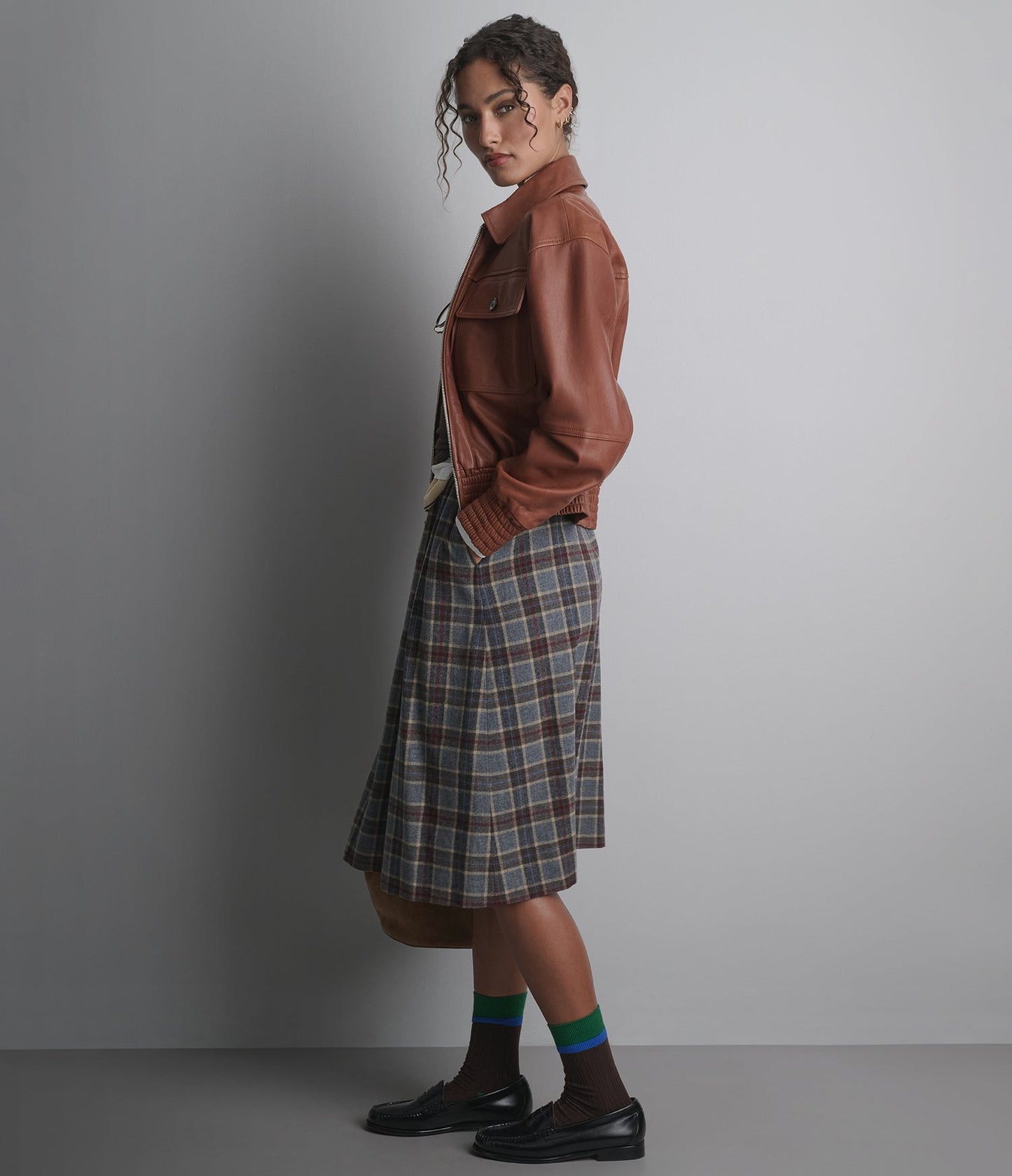 Women's Trucker Bomber Leather Jacket In Brown - Arcane Fox