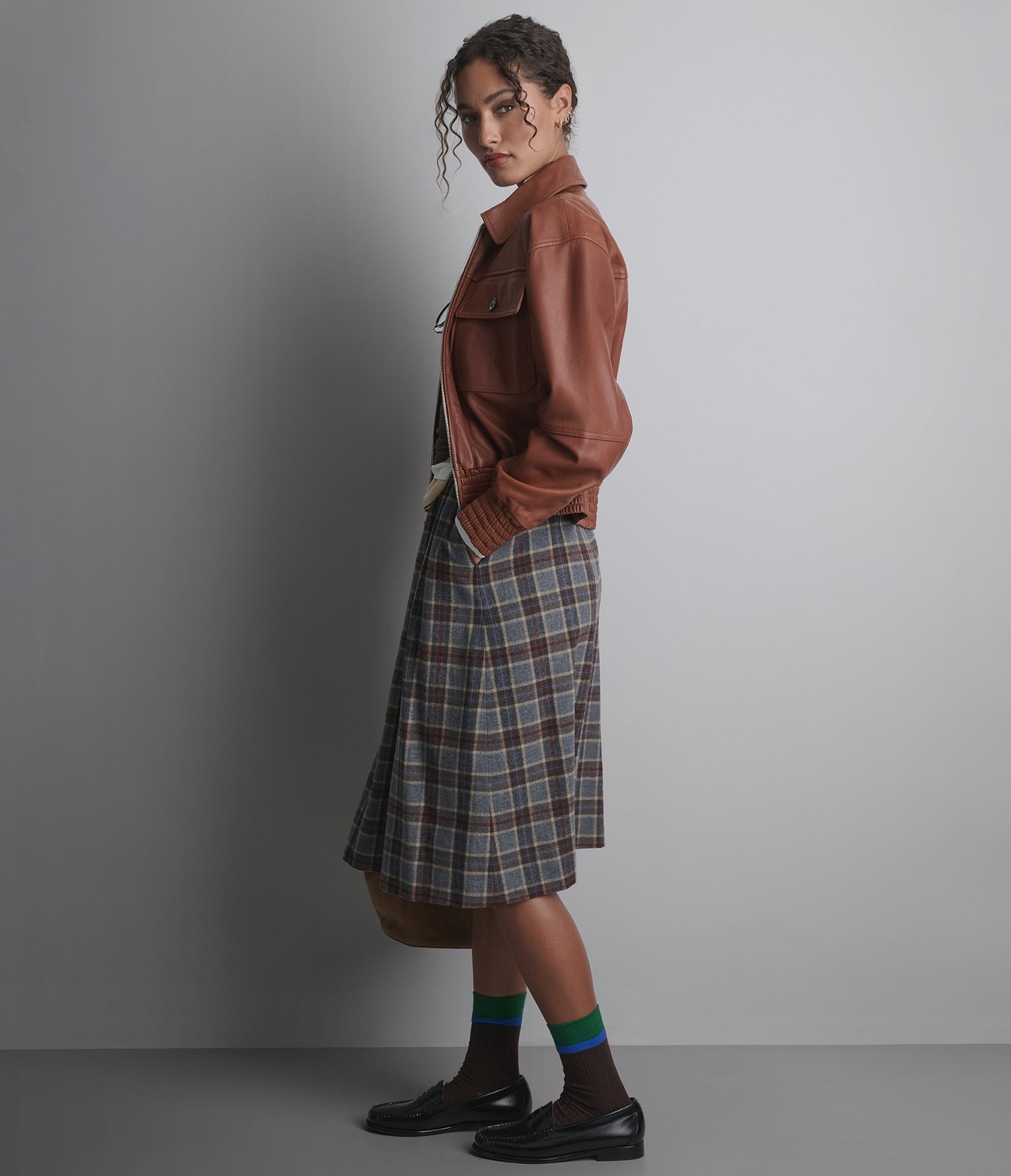 Women's Trucker Bomber Leather Jacket In Brown - Arcane Fox