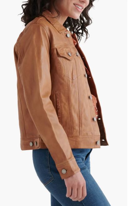 Women's Trucker Brown Lambskin Leather Jacket - Arcane Fox