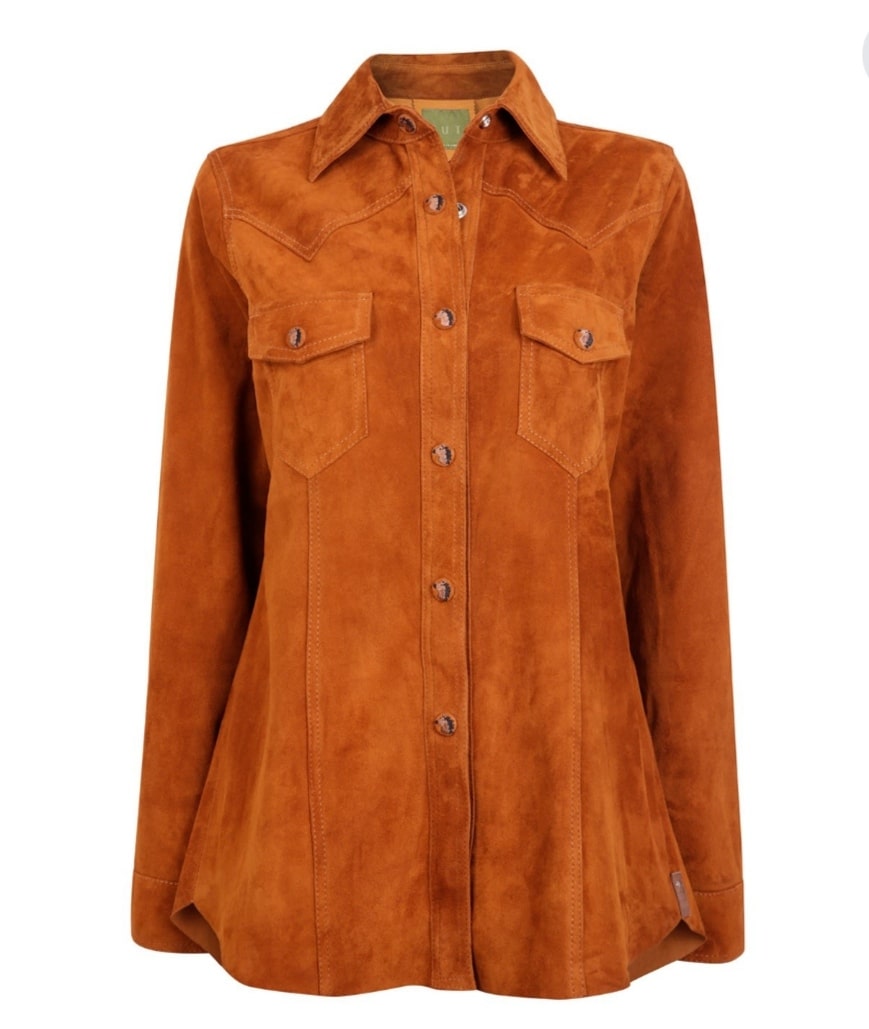 Women's Trucker Suede Leather Shirt In Dark Brown