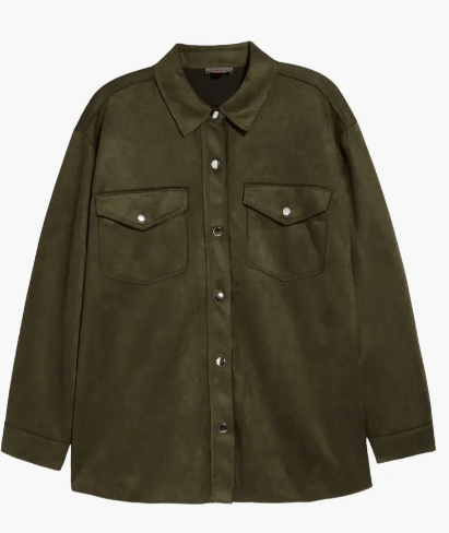 Women's Trucker Suede Leather Shirt In Khaki