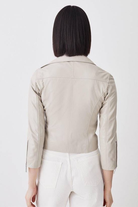 Women's White Biker Leather Jacket With 3/4 Sleeves - Arcane Fox