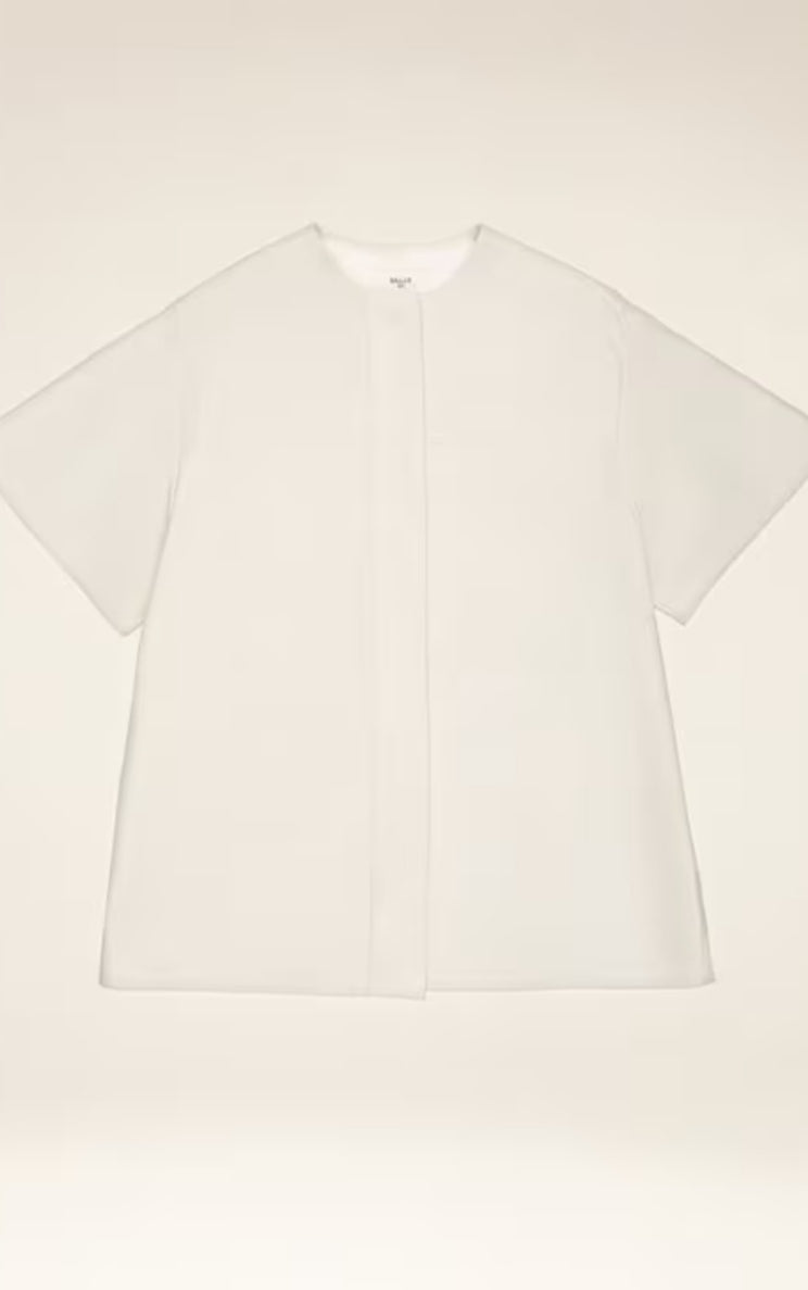 Women's White Leather Shirt In Round Neck