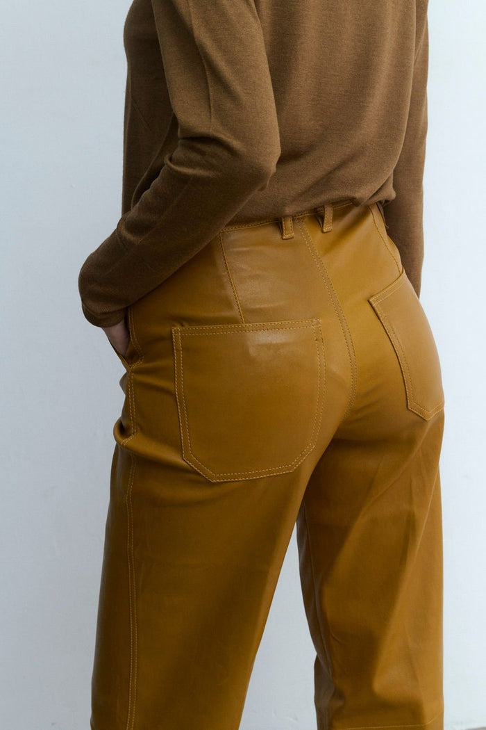 Women's Wide Leg Brown Biker Leather Pant