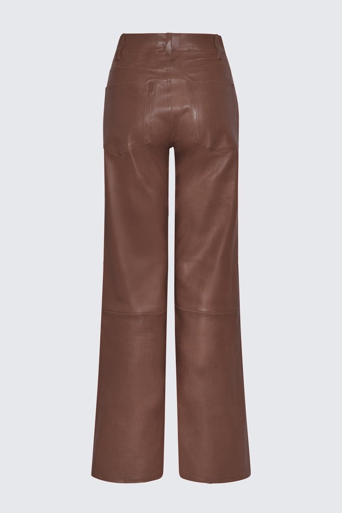 Women's Wide Leg Dark Brown Leather Pant