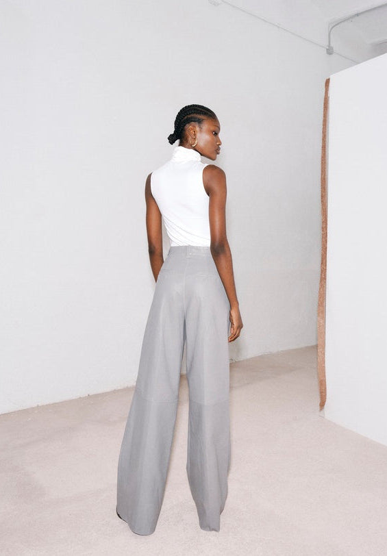 Women's Wide Leg Gray Leather Pant