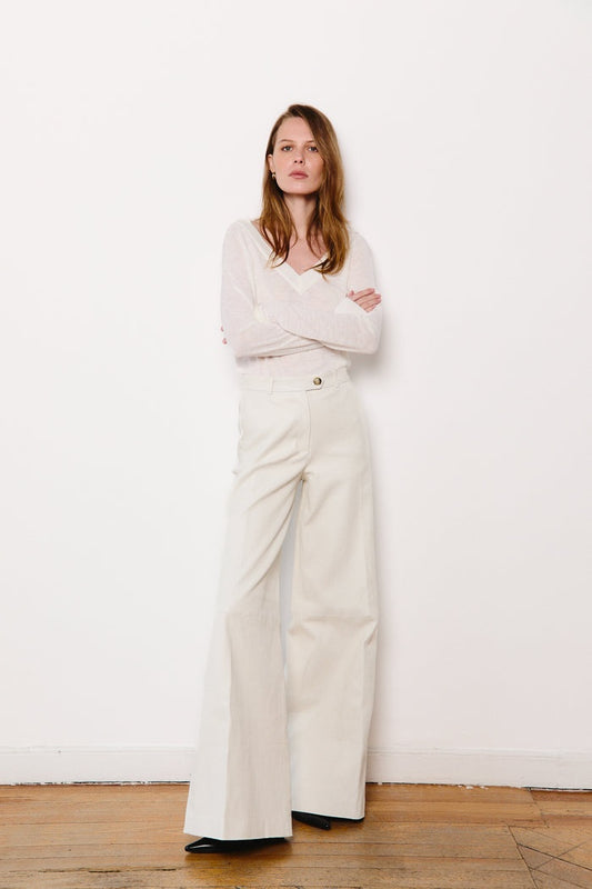 Women's Wide Leg White Leather Pant