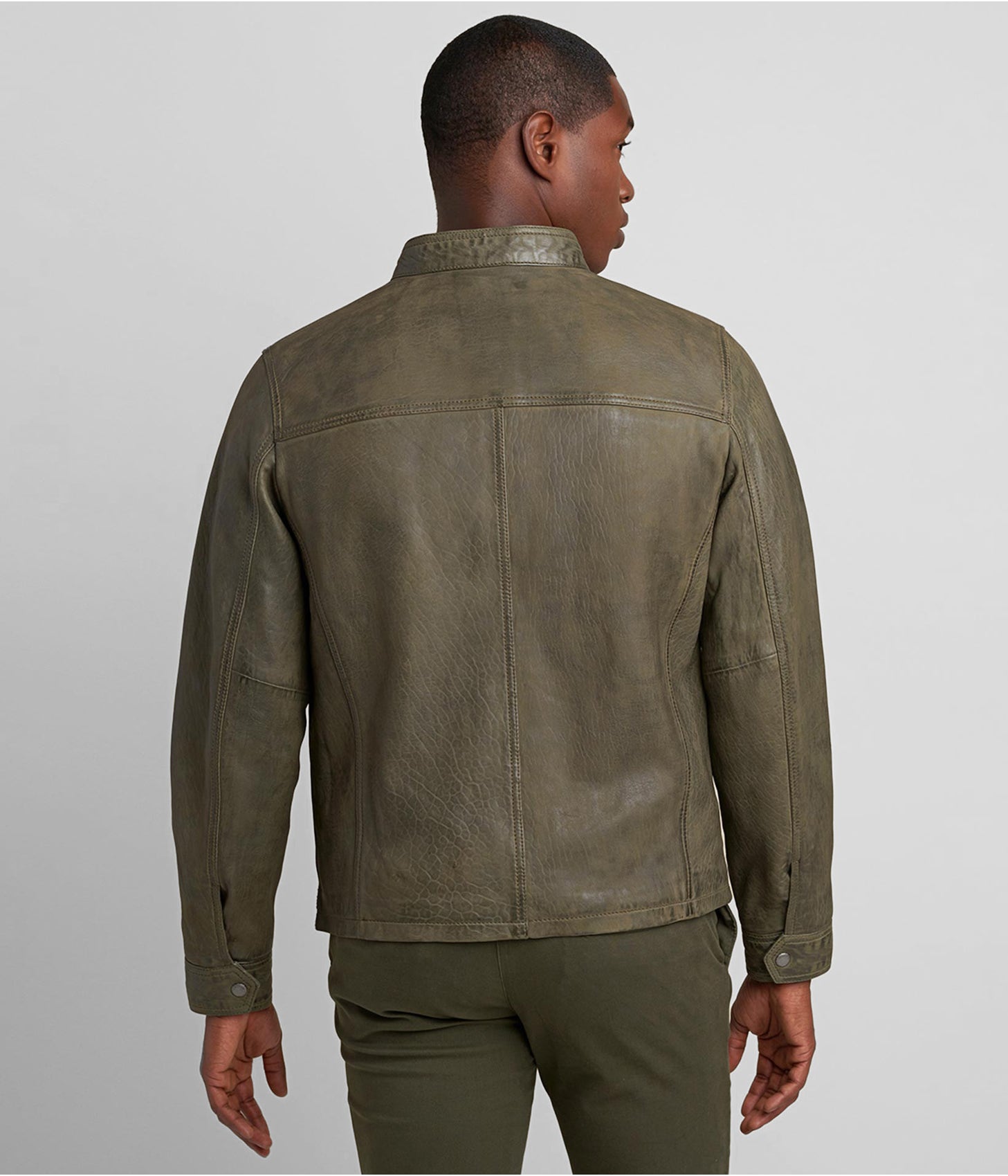 Men's Snake Print Leather Jacket In Moss Green