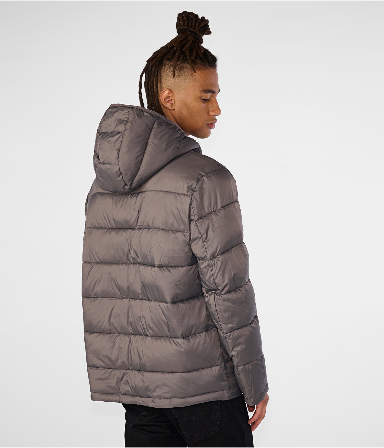 Men's Puffer Jacket In Gray With Removable Hood