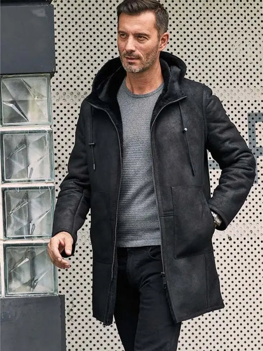 Men's B7 Bomber Shearling Leather Coat In Black