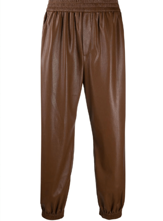 Men's Leather Pant In Dark Brown With Rib Knit Ankles