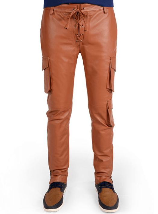 Men's Leather Pant In Tan Brown