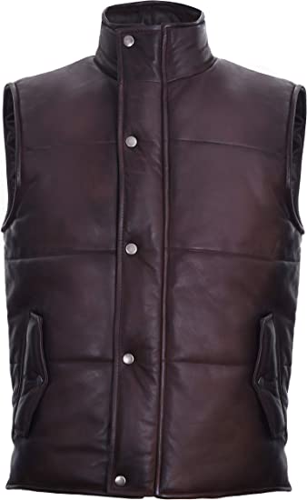 Men's Puffer Leather Vest In Purple