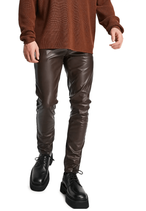 Men's leather 2025 pants skinny