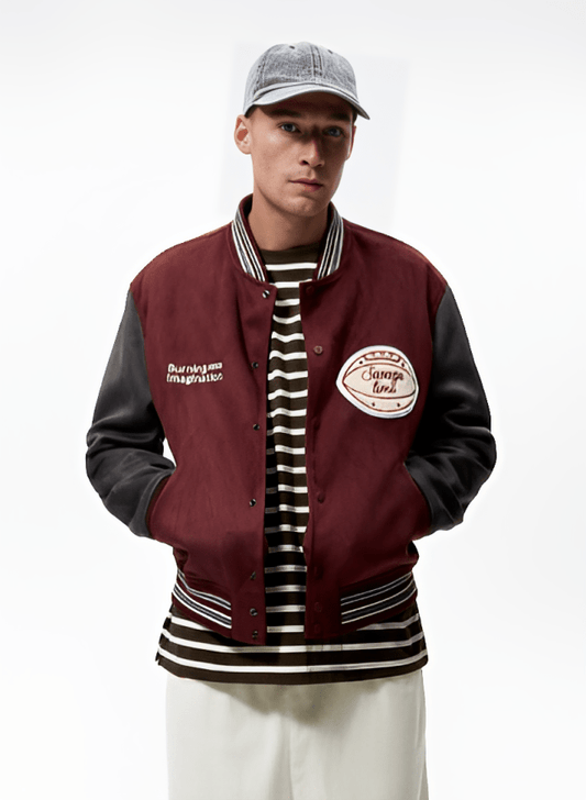 Men's Varsity Bomber Leather Jacket In Red