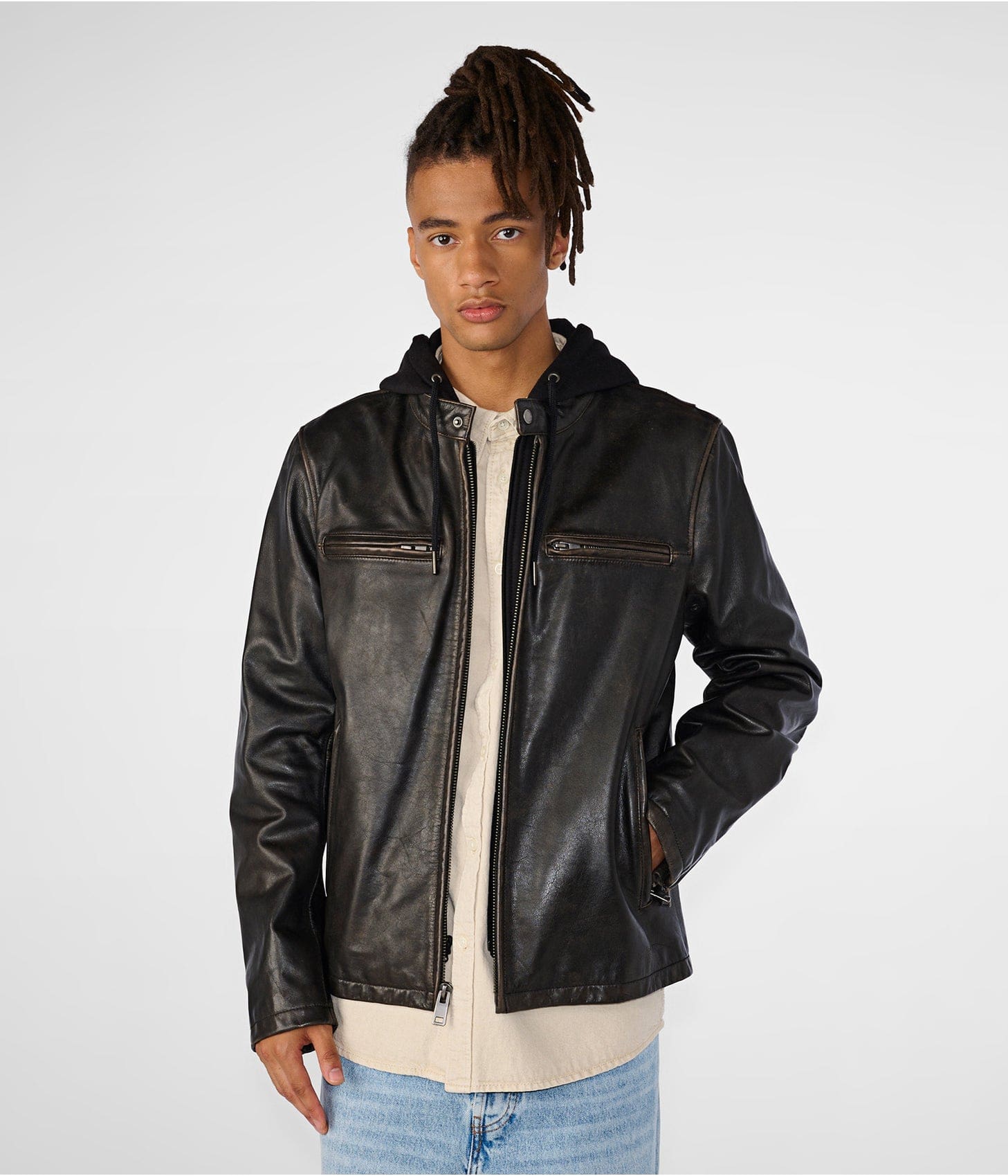 Men's Black Cafe Racer Leather Jacket