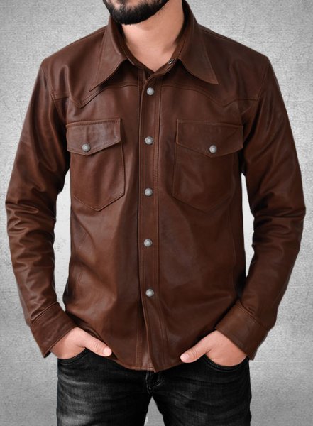 Men's Full Sleeve Chocolate Brown Leather Shirt - Arcane Fox Men's Full Sleeve Chocolate Brown Leather Shirt - Arcane Fox