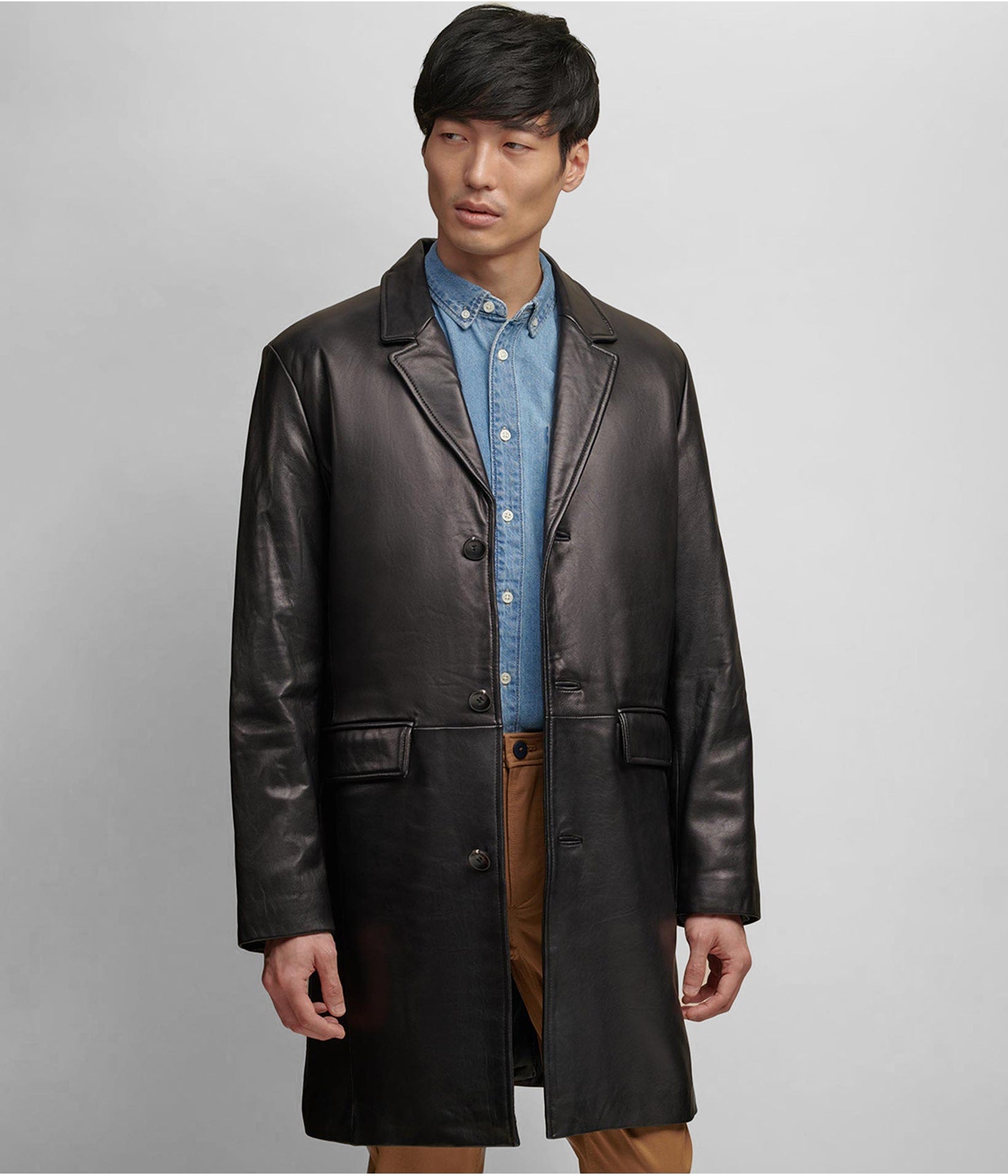 Men's Lined Leather Coat In Black