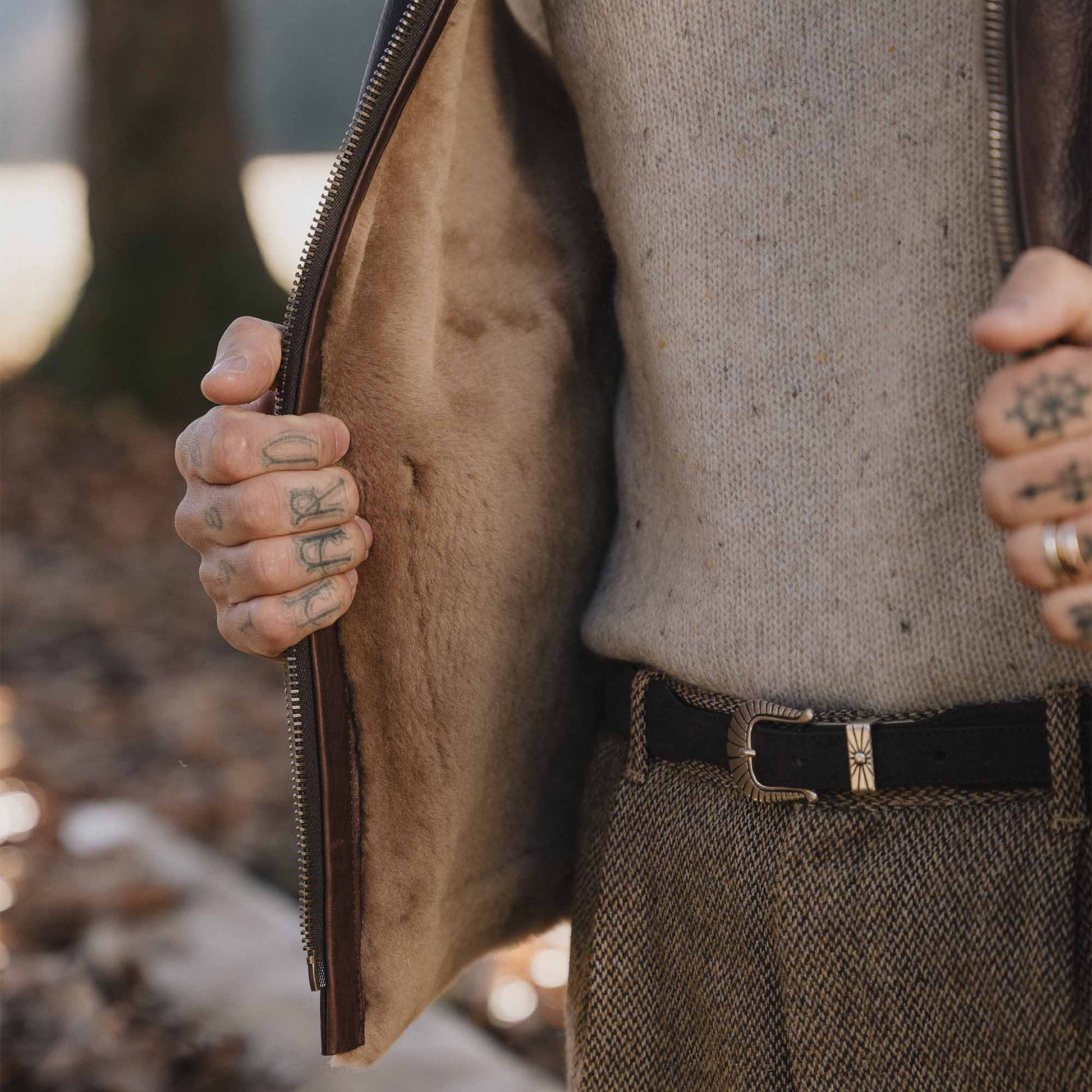 Men's Shearling Leather Vest In Chocolate Brown With Crackle Texture