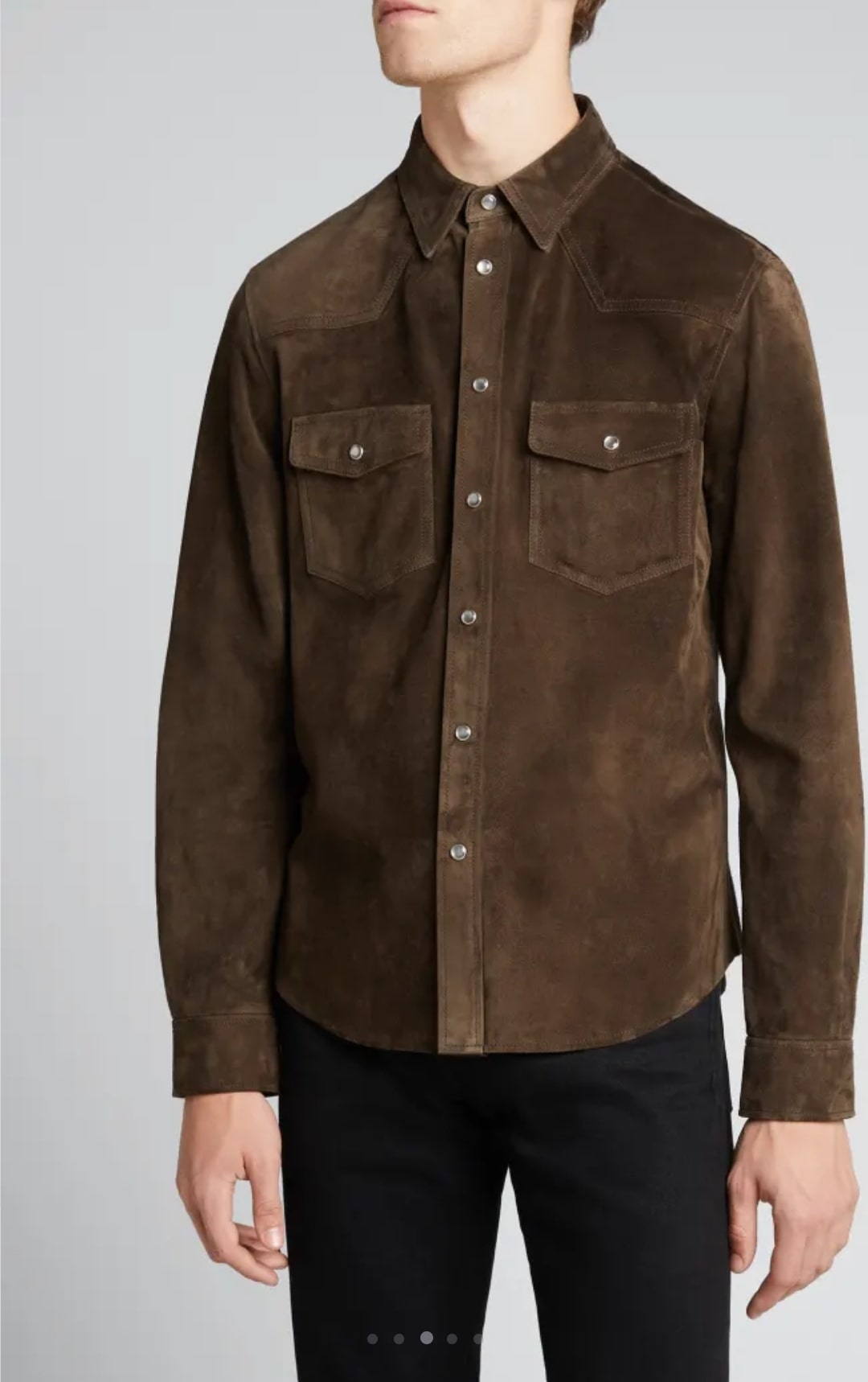 Men's Suede Leather Shirt In Chocolate Brown
