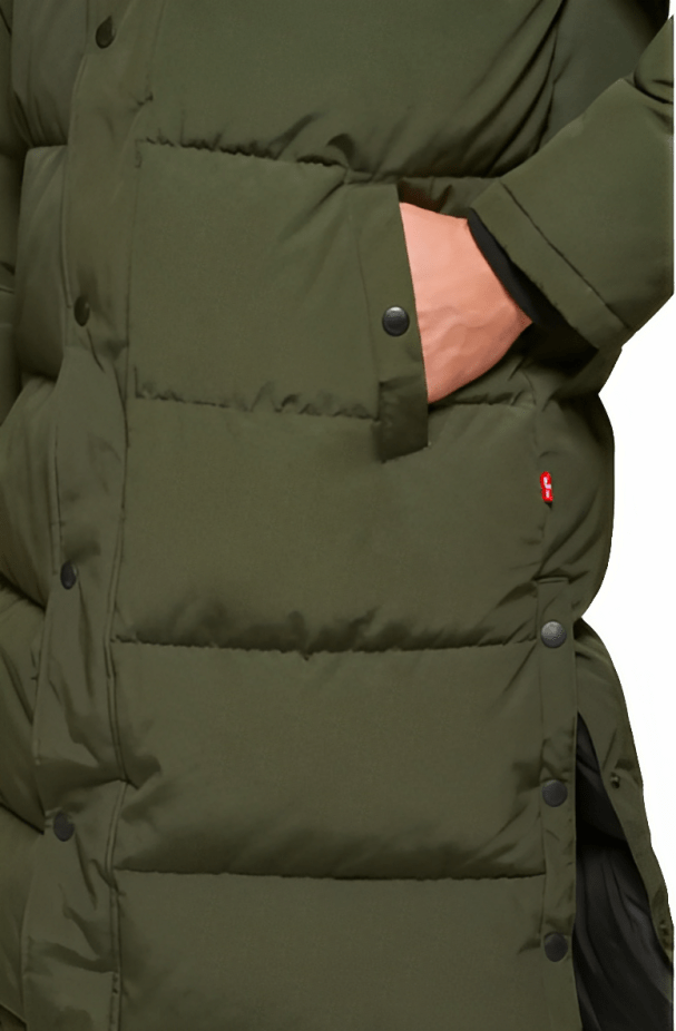 Men's Trench Puffer Coat In Khaki With Hood