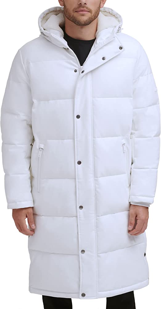 Men's Trench Puffer Leather Coat In White