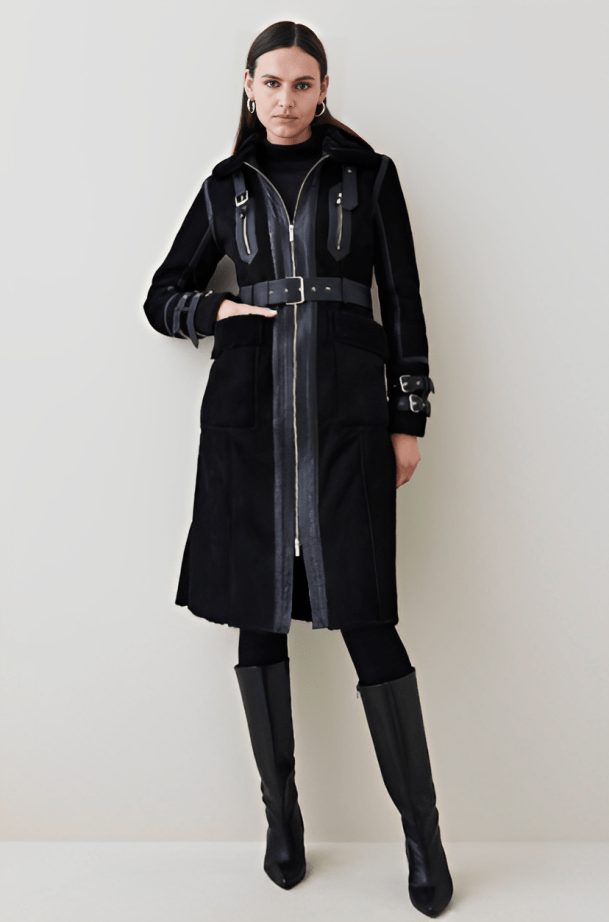Women s Black Suede Leather Shearling Coat