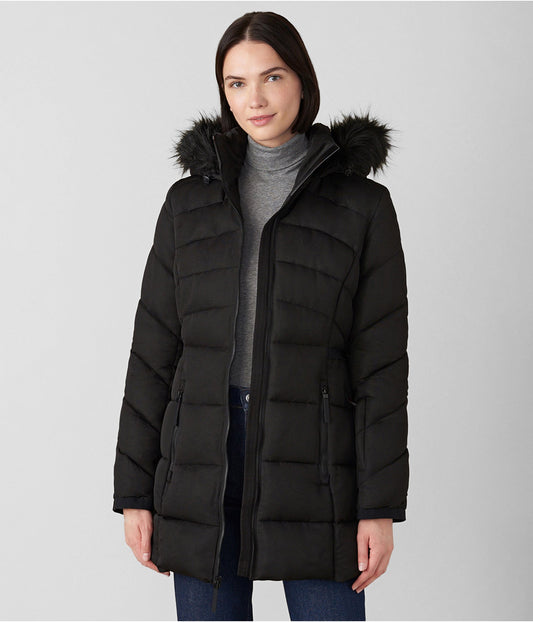 Women's Fur Hooded Puffer Coat In Black