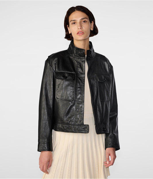 Women's Harrington Leather Jacket In Black