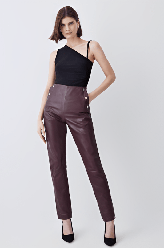 Women's Leather Pant In Burgundy