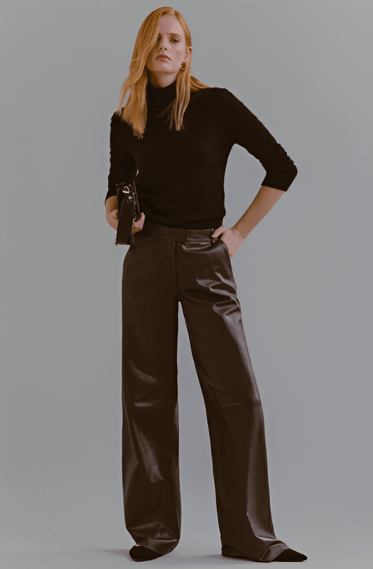 Women's Leather Pant In Chocolate Brown