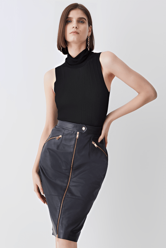 Women's Leather Pencil Skirt In Black