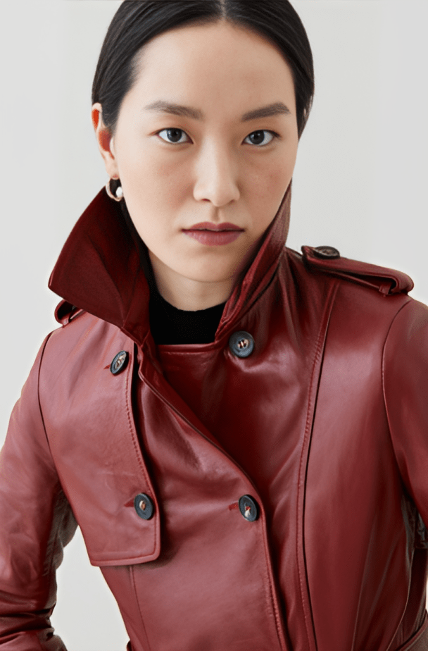 Women's Leather Trench Coat In Ox Red