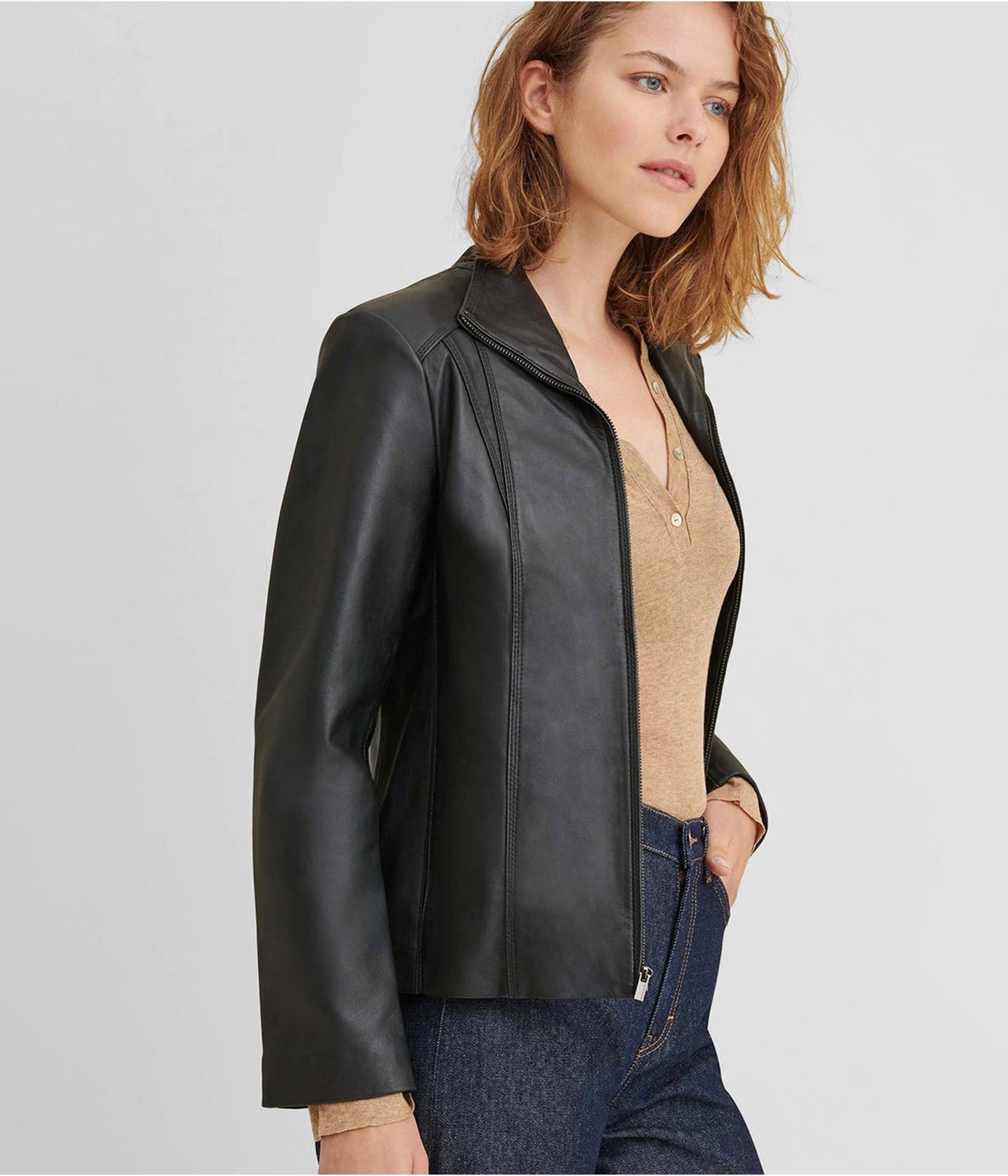 Women's Scuba Leather Jacket In Matte Black