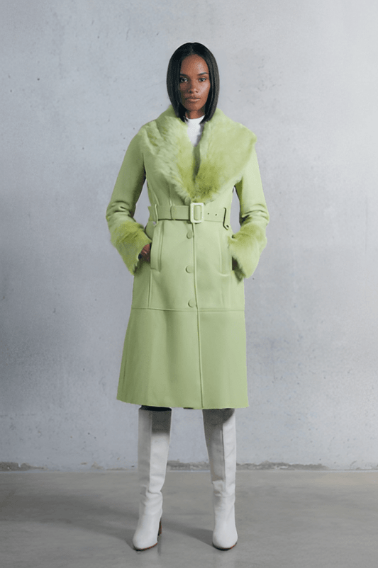 Women's Shearling Leather Trench Coat In Lime Green