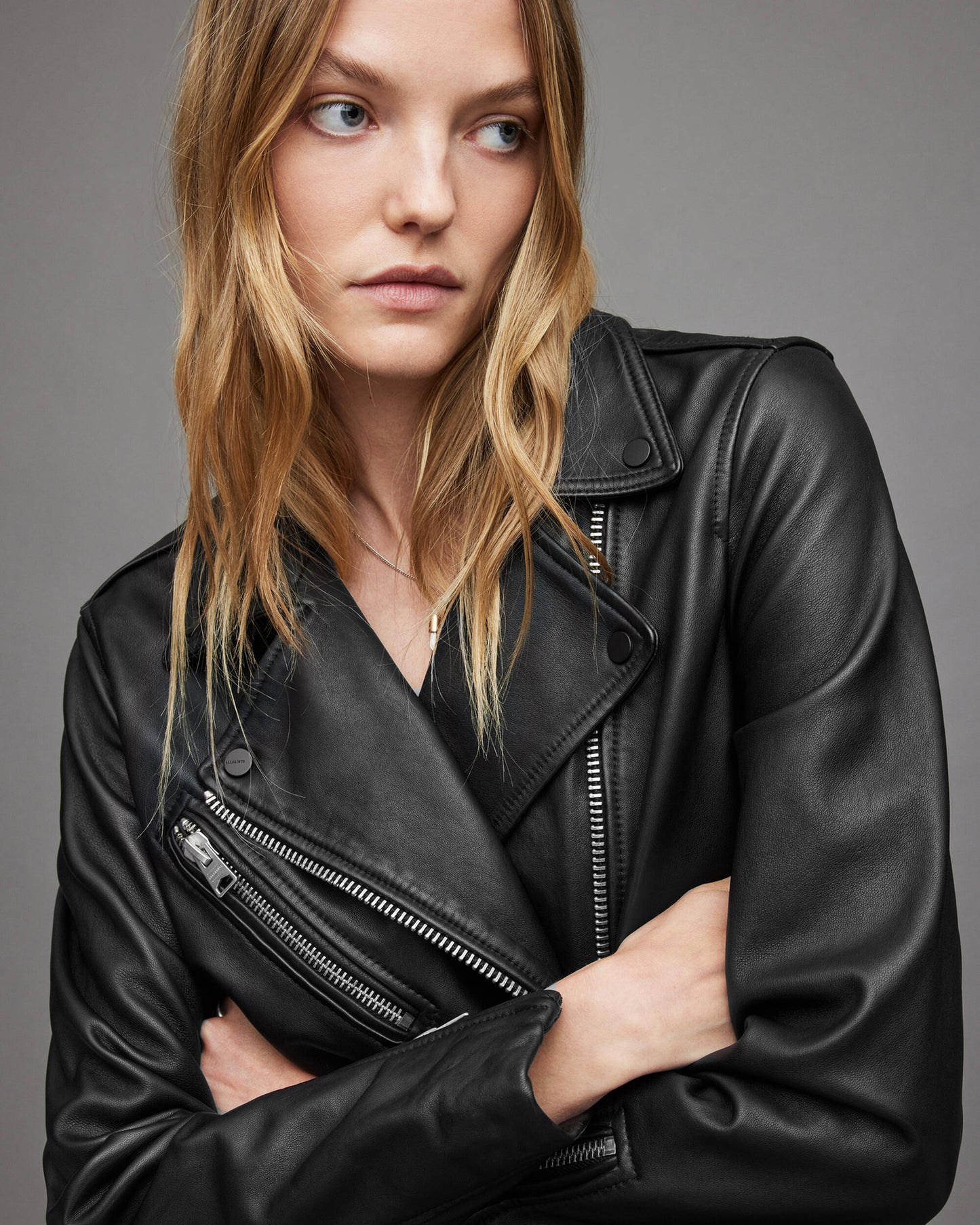 Women's Black Leather Biker Jacket With Belt