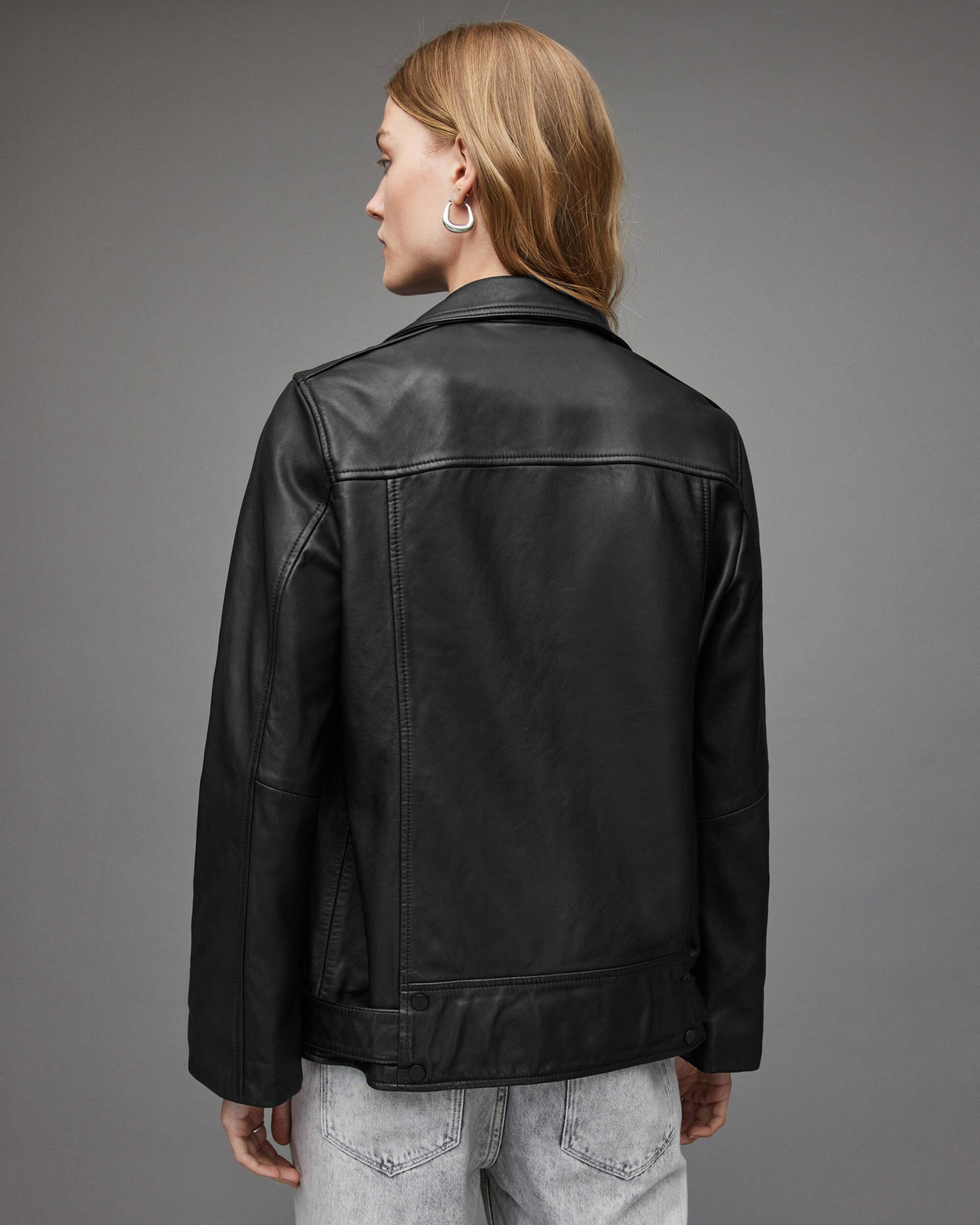 Women's Black Leather Biker Jacket With Belt