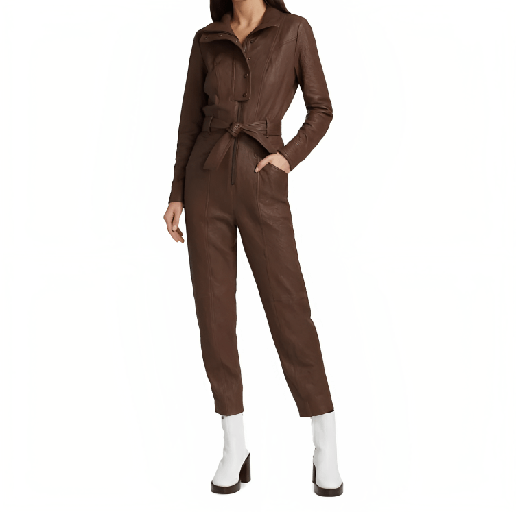 Women's Bodycon Leather Jumpsuit In Chocolate Brown