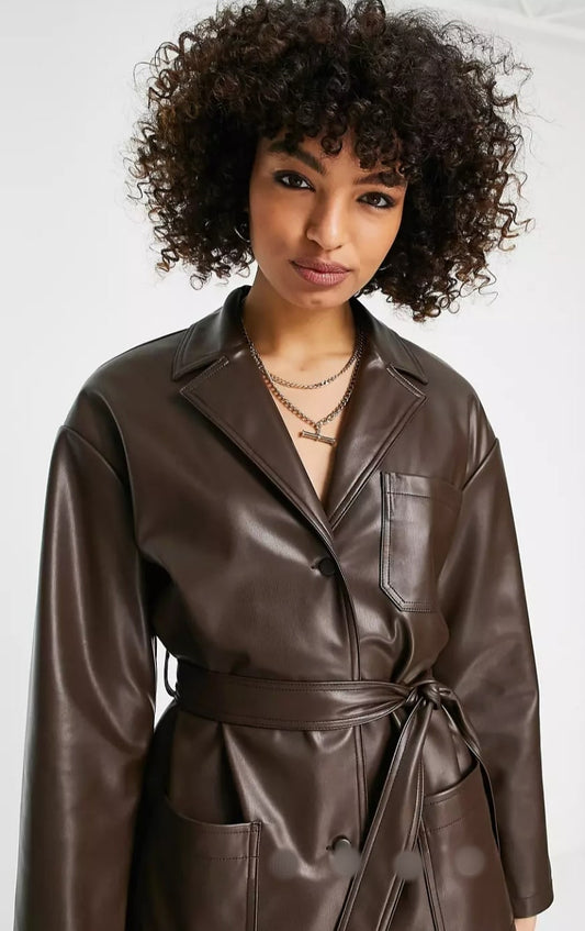 Women's Chocolate Brown Leather Shirt With Belt
