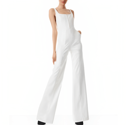 Women's Classy Leather Jumpsuit In White