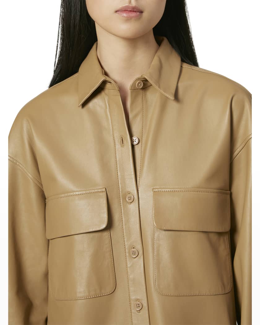 Women's Full Sleeve Leather Shirt In Tortilla Brown