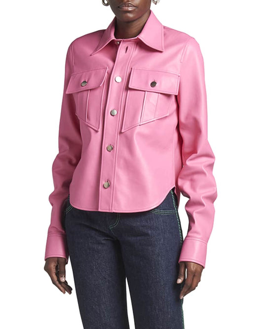 Women's Full Sleeve Leather Shirt In Pink